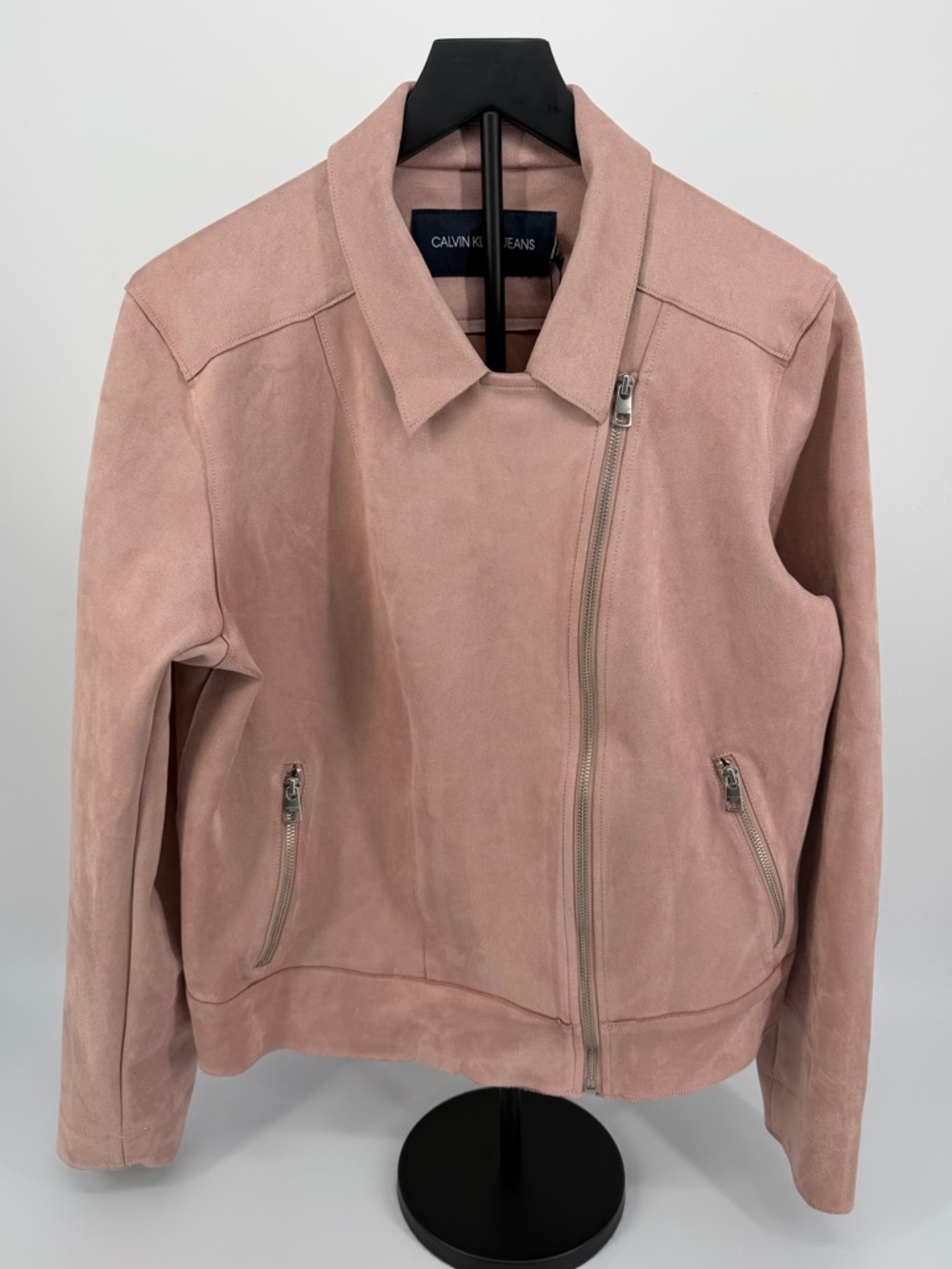 Calvin Klein Jeans Pink Faux Suede Moto Jacket Womens XL NWT Zip Front - Picture 2 of 12